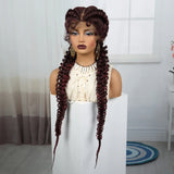 36" Burgundy Twist Cornrow Braids Wig | 99J | Lace Frontal | Baby Hair