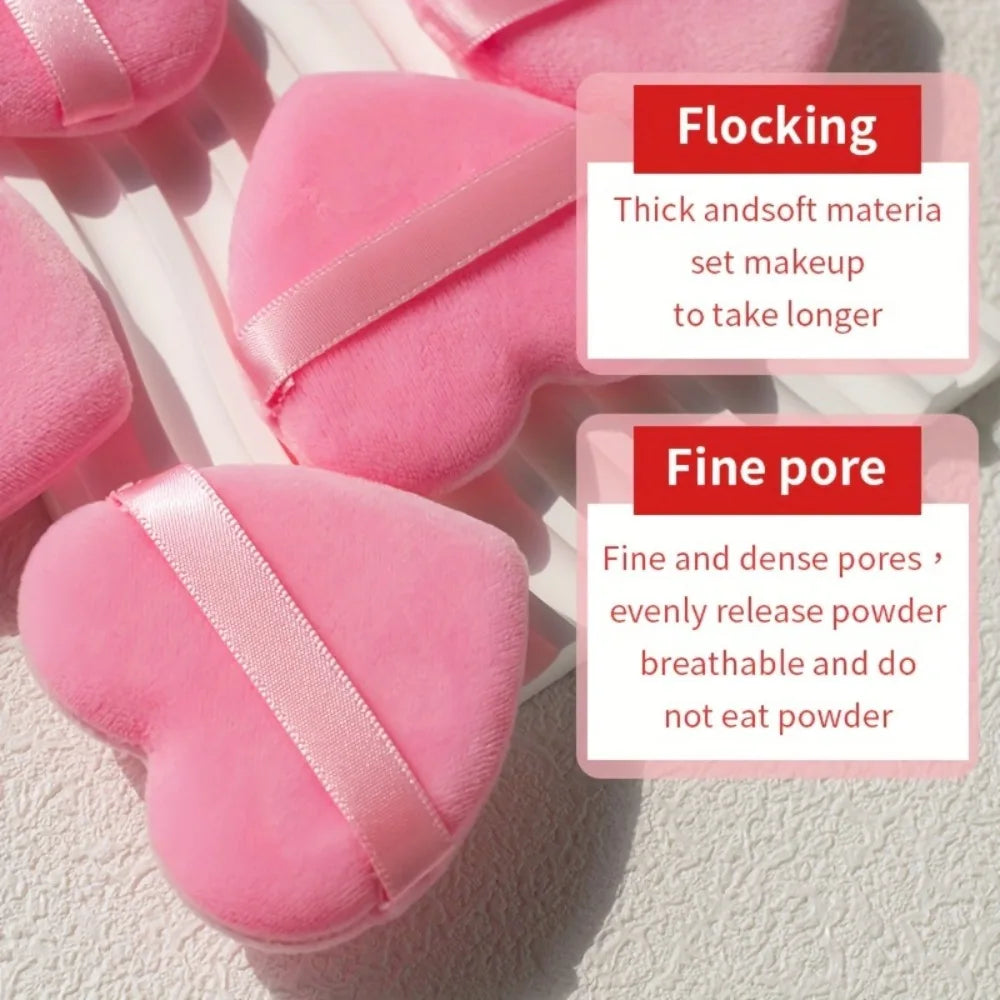 Heart Shaped Velvet Powder Puffs Dry Wet Dual Use 10Pcs All-Purpose Makeup Foundation Blending Sponge Set