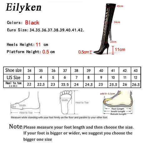 Eilyken New Fashion Designer Tassel Thigh High Women Shoes Sexy Pointed Toe Zip Over-the-Knee Boots Stiletto Heels Size 35-42 - Lootquake