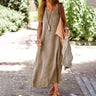 2025 Summer Linen Women Long Dress V-neck Sleeveless Elegant Dresses Female Fashion Casual Holiady Beach Clothes Ladies - Lootquake