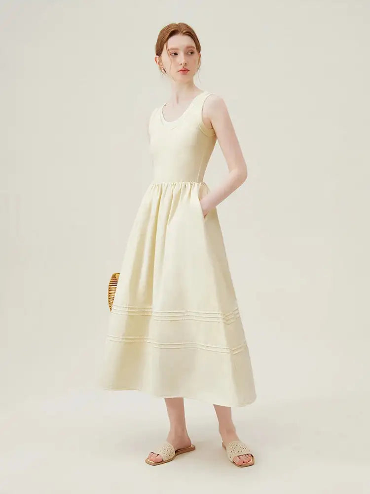 FSLE Classic Cleanfit Elegant Fake Two-pieces Vest Summer Women Long Dress 2024 New Versatile Casual A-Line Dress 24FS12982 - Lootquake