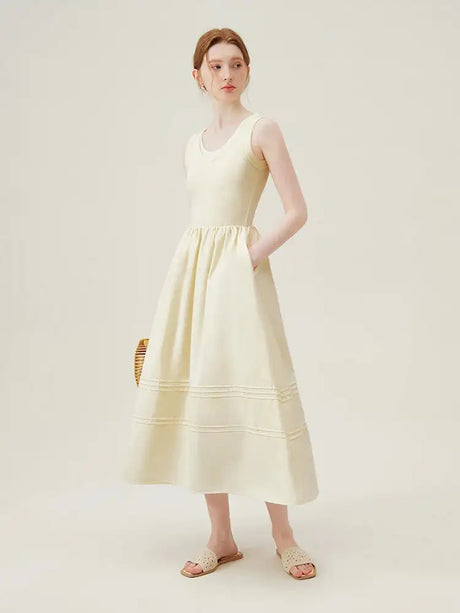 FSLE Classic Cleanfit Elegant Fake Two-pieces Vest Summer Women Long Dress 2024 New Versatile Casual A-Line Dress 24FS12982 - Lootquake