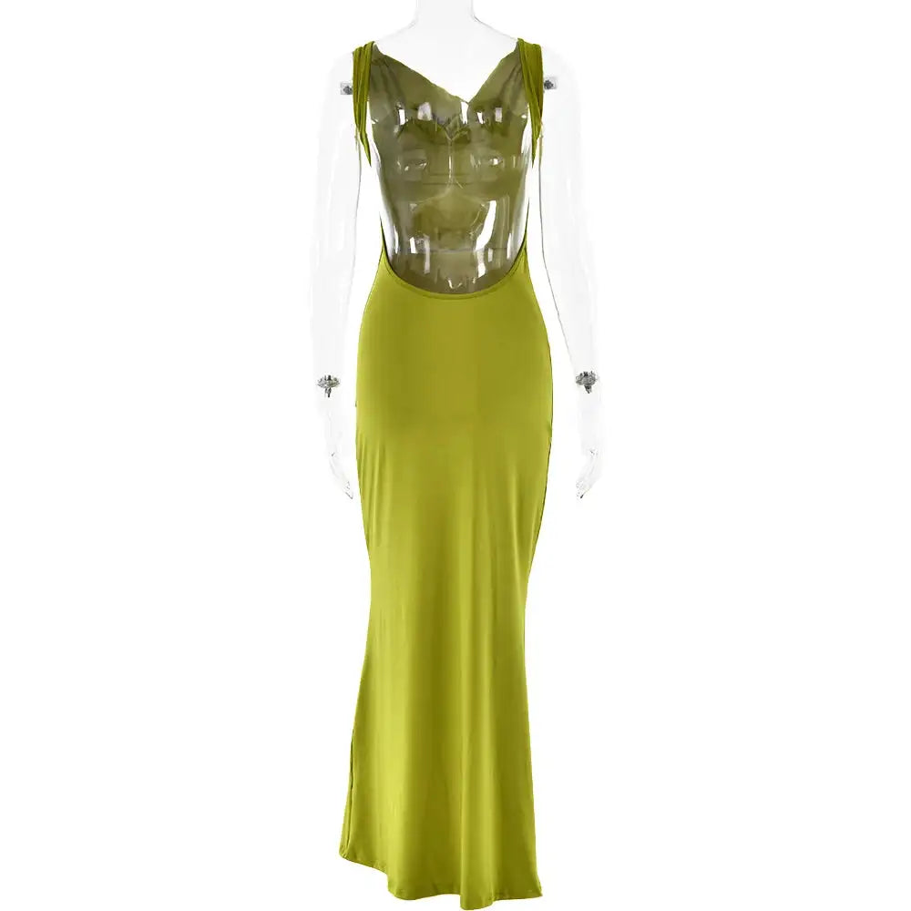 Sibybo Fashion Elegance Sleeveless Backless Long Dress Basics Solid Color Skinny Robe 2024 Temperament Women Club Party Dresses - Lootquake