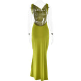 Sibybo Fashion Elegance Sleeveless Backless Long Dress Basics Solid Color Skinny Robe 2024 Temperament Women Club Party Dresses - Lootquake