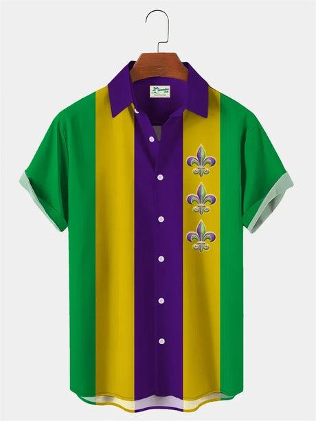 2024 Men's Mardi Gras Shirt 3D Print Short Sleeve Casual Shirts Streetwear Loose Plus Size Mens Hawaiian Shirts Tops T-Shirt - Lootquake