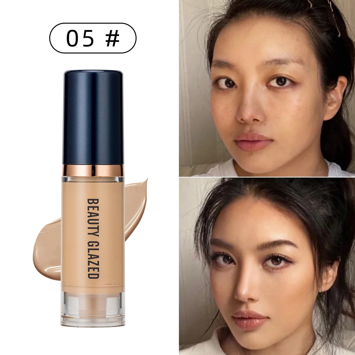 BEAUTY GLAZED 6 Color Liquid Foundation,Full Coverage, Long-Lasting, Waterproof, Natural Effect,Hydrating