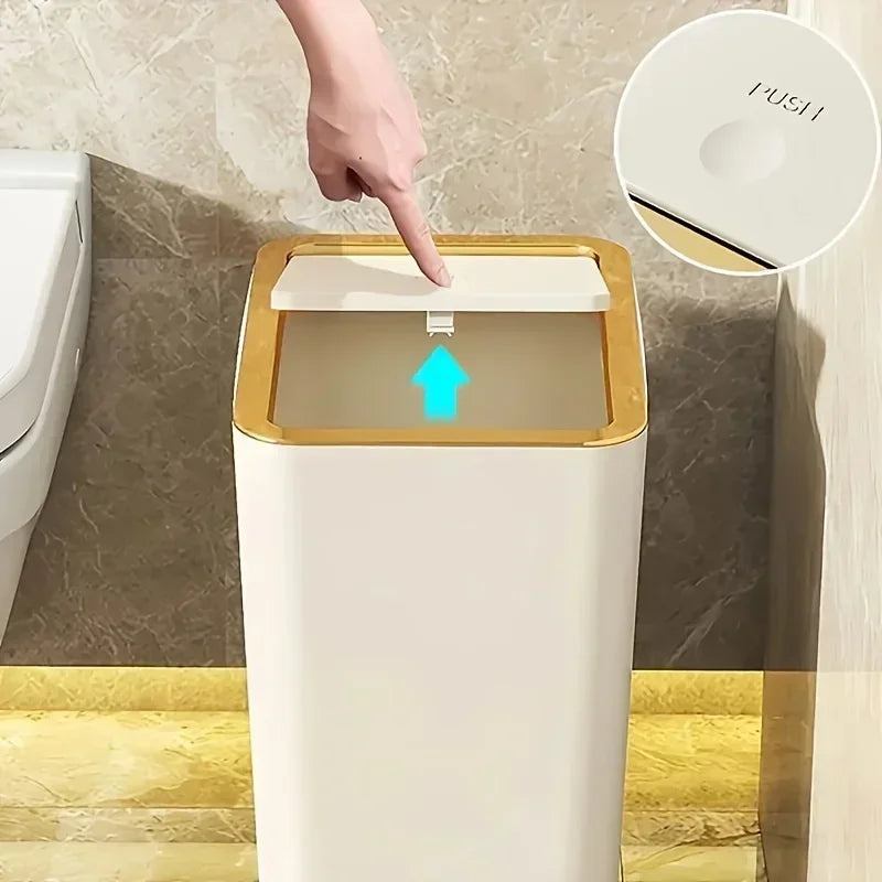 Trash Can 10L Odor-Proof - Stylish Luxury Bin, Modern One-Touch Design, Durable Plastic, Space-Saving & Leak-Proof Simple Trash