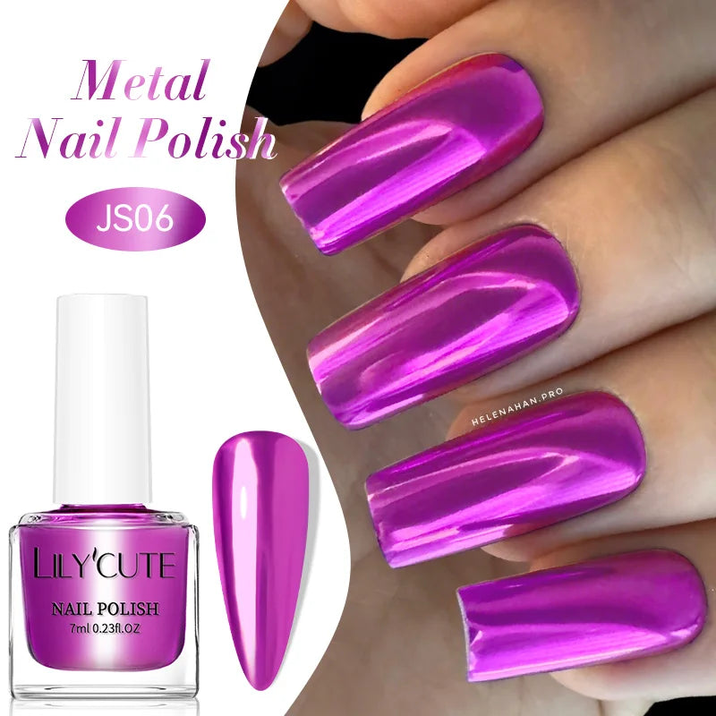 LILYCUTE 7ML Super Bright Gold Metallic Nail Polish No Need Lamp Quick Dry French Style Glass Bottle Manicure Nail Art Varnish