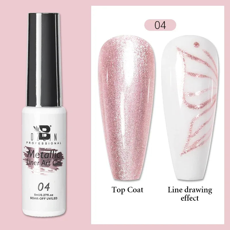5ML Gold Silver Metallic Liner Paint Gel Polish Chrome Mirror Metal Effect Super Bright French UV LED Semi Permanent Nail Gel