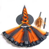 Girl's Halloween Witch Costume Set for Cosplay Parties Includes Breathable Soft Lining Skirt Broom Hat for Children