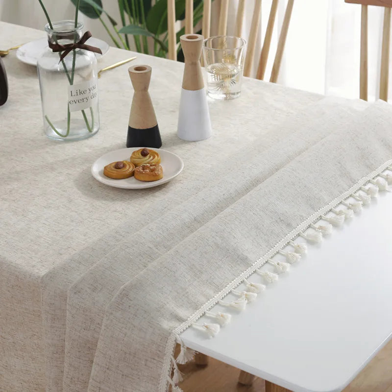 Ruffled Linen Cotton Tablecloth for Wedding Home Party Dining Banquet Decoration Flax Fabric Table Cloth Luxurious Table Cover