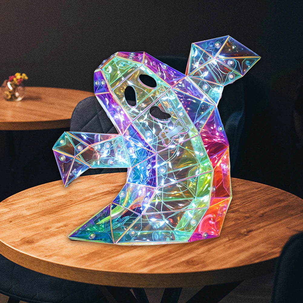 Halloween Gorgeous Shining LED Ghost Lights Decor Prismatic Ghost Iridescent Ghost Lantern Holiday Party Decor Atmosphere Prop