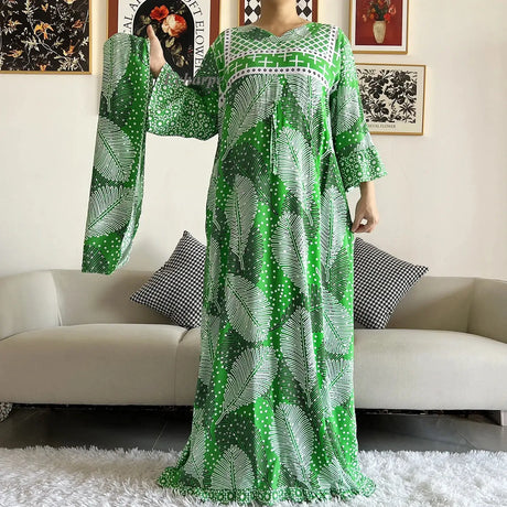 New Style African Dashiki Print Long Sleeve Loose Cotton Elegant Women  Abaya Long Dress Summer Maxi Casual Dresses Vestidos - Lootquake