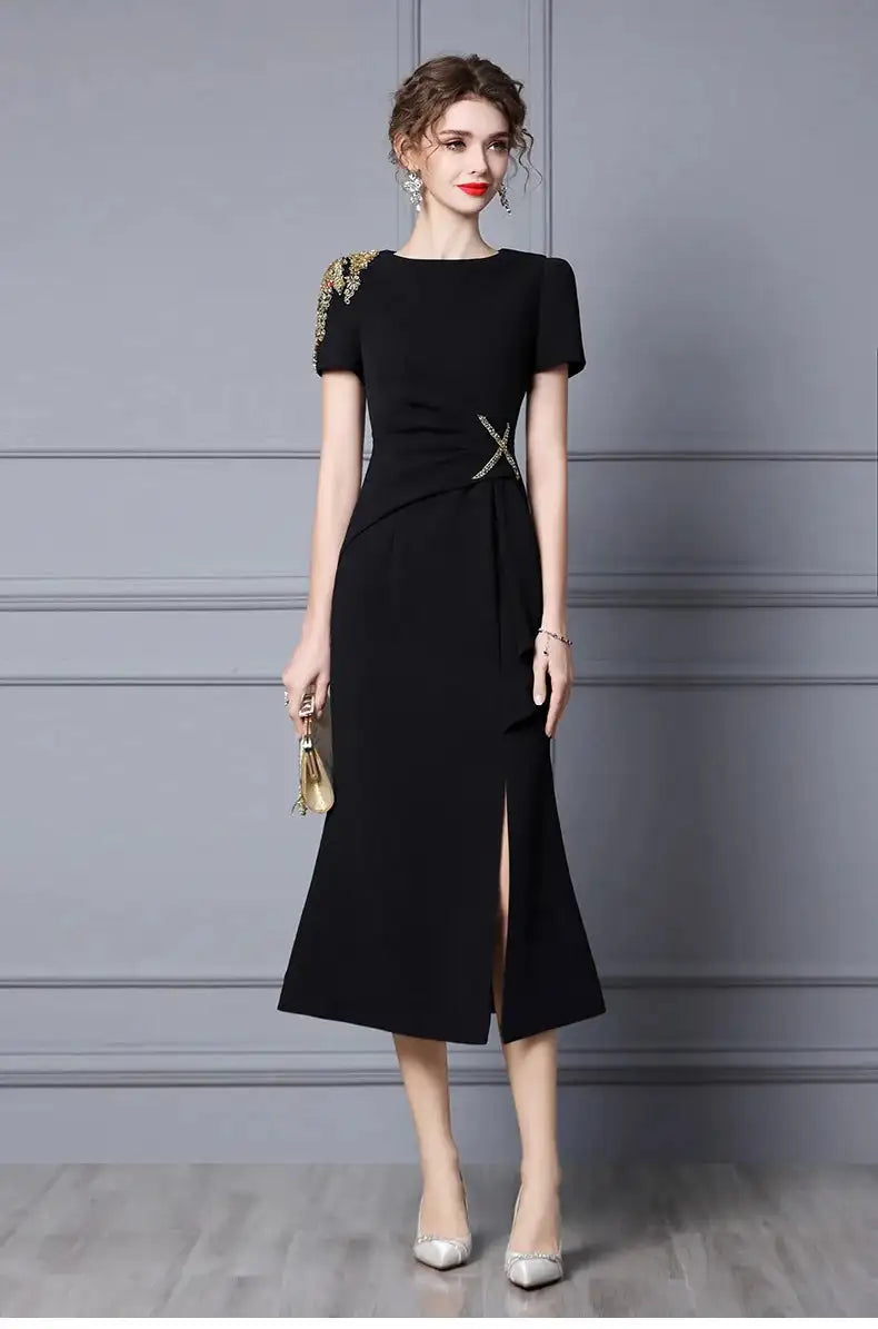 Long Dress Summer 2022 new purple nail drill elegant temperament close waist fish tail evening dress - Lootquake
