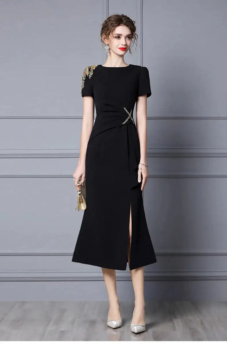 Long Dress Summer 2022 new purple nail drill elegant temperament close waist fish tail evening dress - Lootquake