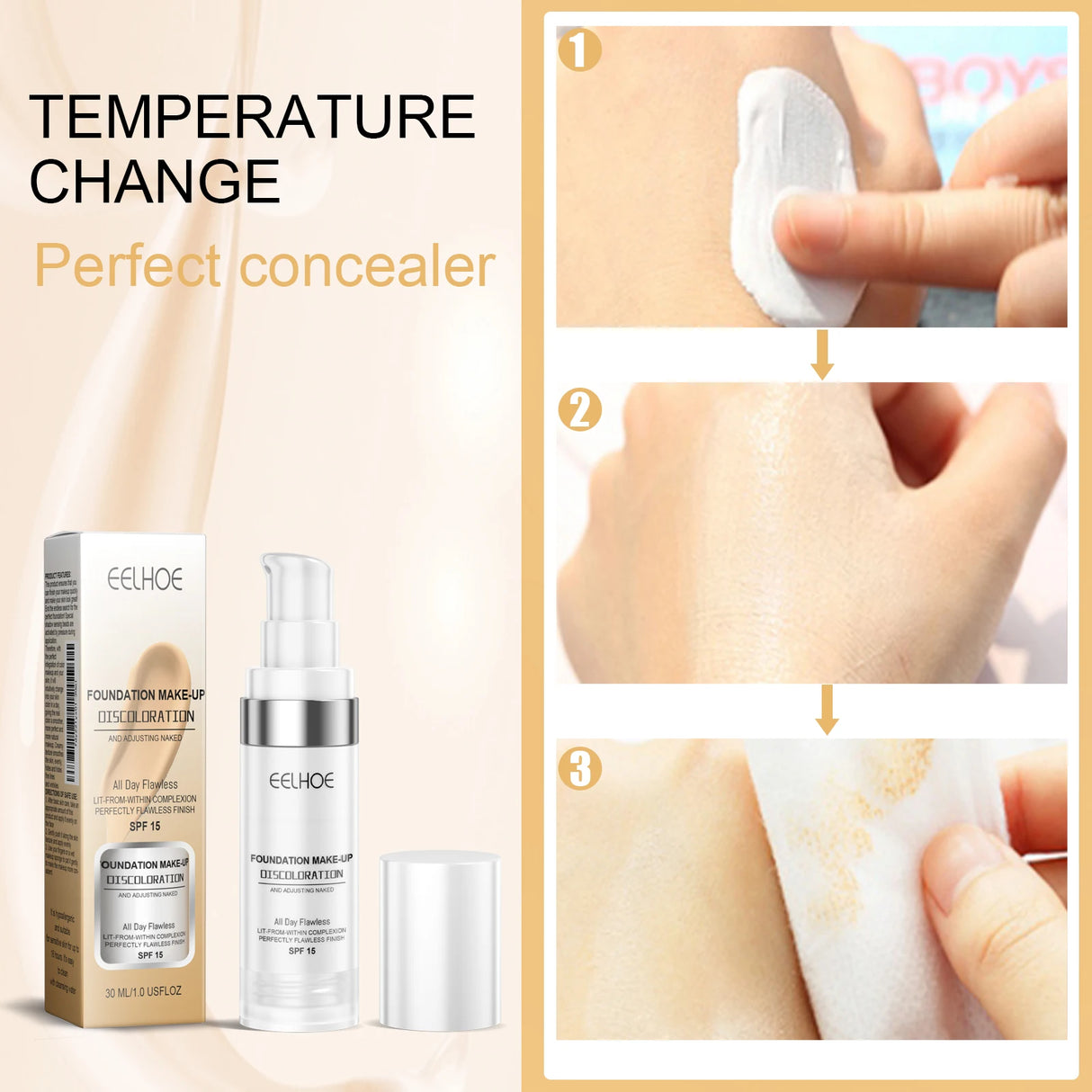 30ml Concealer Color-Changing Foundation Brightens the complexion, is clear, moisturizing, waterproof, and does not fade