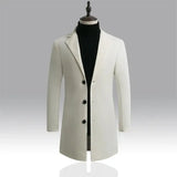 2024 Spring Autumn New Long Cotton Coat New Wool Blend Pure Color Casual Business Fashion Men's Clothing Slim Windbreaker Jacket - Lootquake