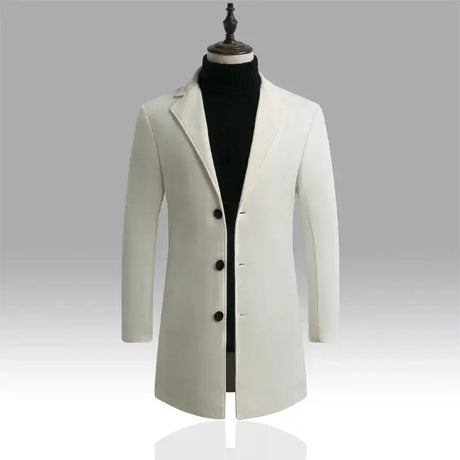 2024 Spring Autumn New Long Cotton Coat New Wool Blend Pure Color Casual Business Fashion Men's Clothing Slim Windbreaker Jacket - Lootquake