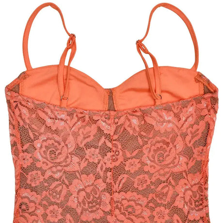 Mozision Floral Lace Sexy Maxi Dress For Women Orange Spaghetti Strap Sleeveless Backless Bodycon Club Party Long Dress Elegant - Lootquake