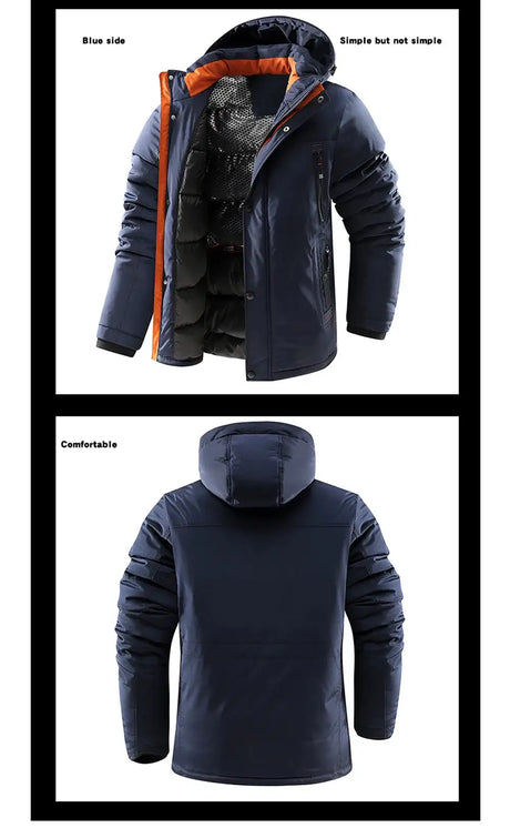 Winter Men Long Snow Hooded Parkas Man Mountain Ski Thermal Coats Men -30 Degree Thicken Windbreaker Down Padded Jacket Clothing - Lootquake