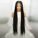 34" Knotless Box Braids Full Lace Wig | Long Black Synthetic Braids | Transparent Lace