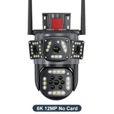 Caméra de surveillance extérieure WiFi 6K 12MP avec suivi de mouvement et zoom PTZ, trois écrans, vue à 360°