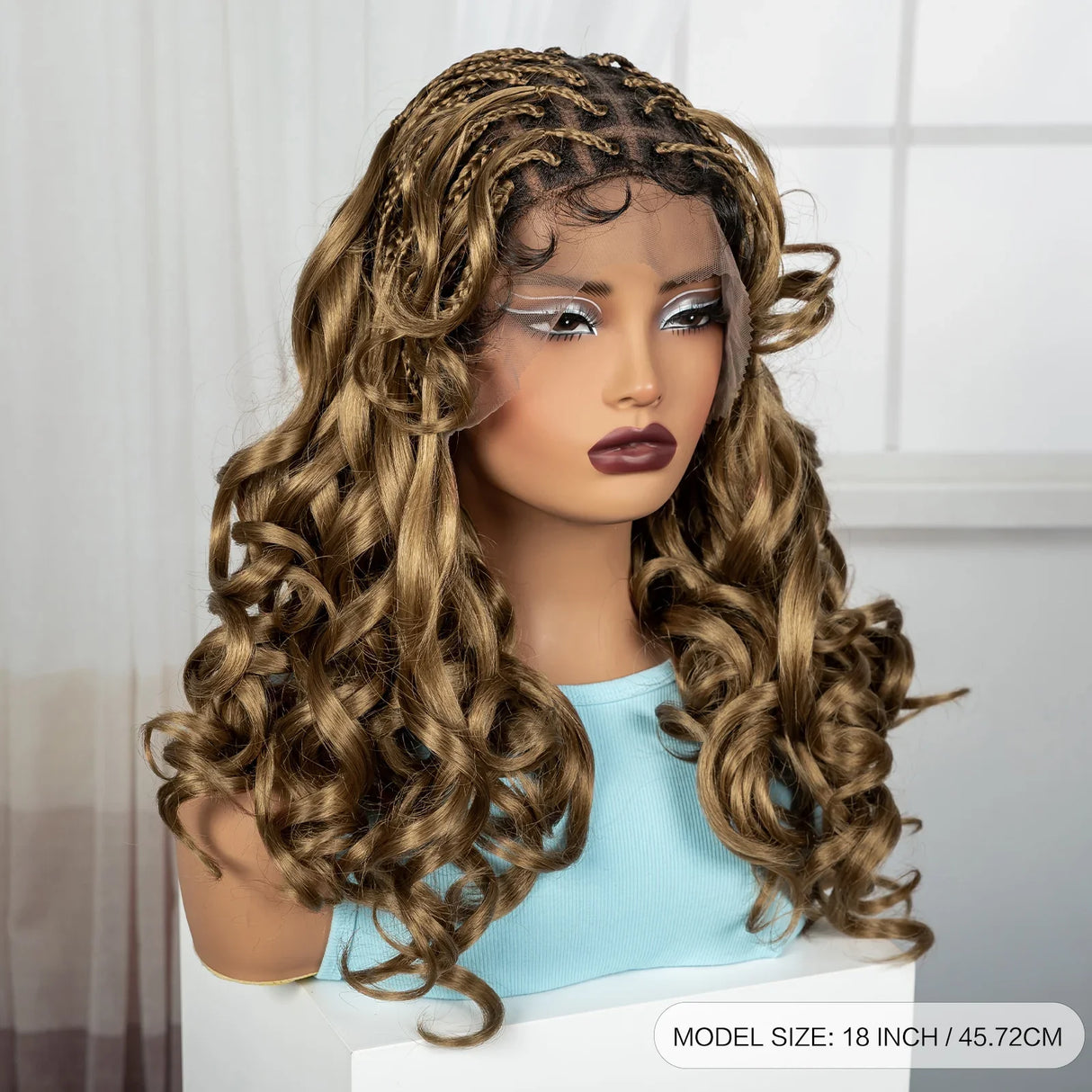 18" Bouncy Wavy Knotless Box Braids Wig with Bangs | Full Lace