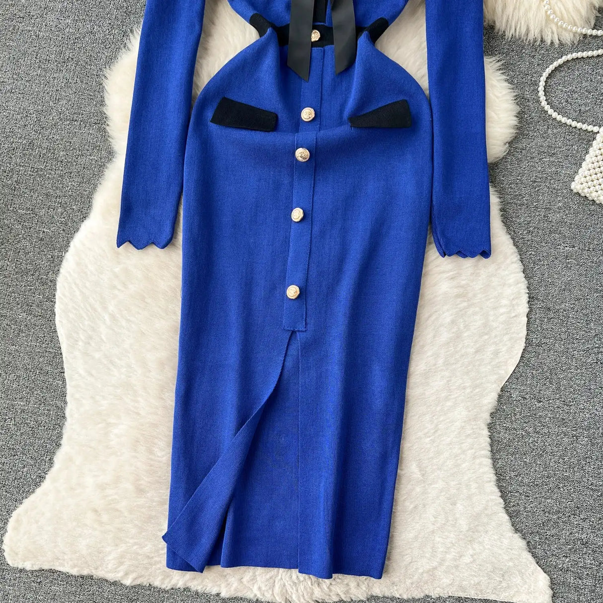 SINGREINY Office Lady Sweater Long Dress 2023 Bow Single Breasted Elastic Split Women Autumn Dress Fashion Senior Knitted Dress