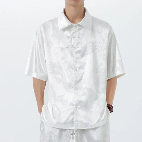 M-5XL Plus Size Men Kung Fu Shirt Hot Chinese Traditional Men's Casual Top Dragon Pattern Short Sleeve Summer Clothing for Male - Lootquake