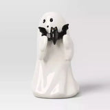 Halloween Ghost Ornament Ghost Holding Pink Pumpkin Bat Resin Ornament Home Living Room Bedroom Office Desktop Decoration