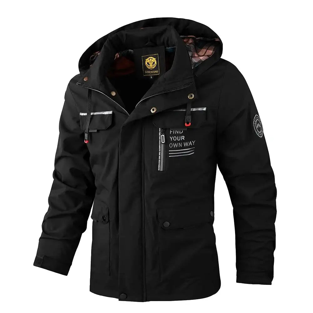 Fashion Men Casual Windbreaker Jacket Hooded Jacket Man Waterproof Outdoor Soft Shell Winter Coat Clothing Warm Fleece Thick - Lootquake