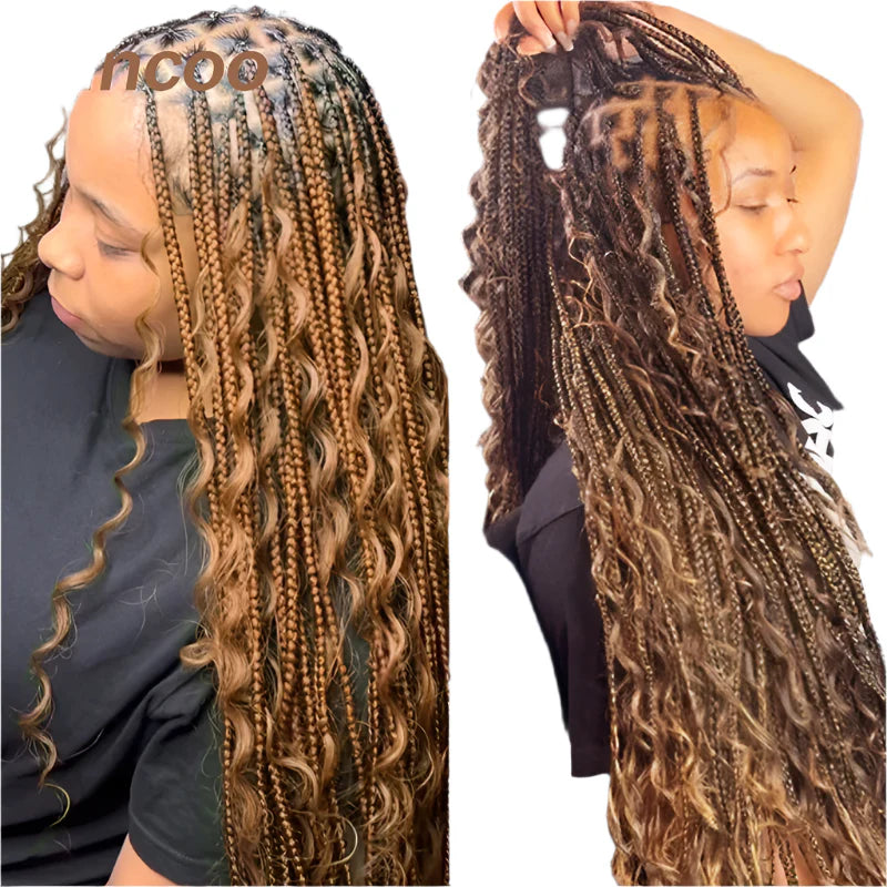 Bohemian Box Braids Full Lace Wig - Blonde Goddess Locs Curly Braided Wig for Black Women