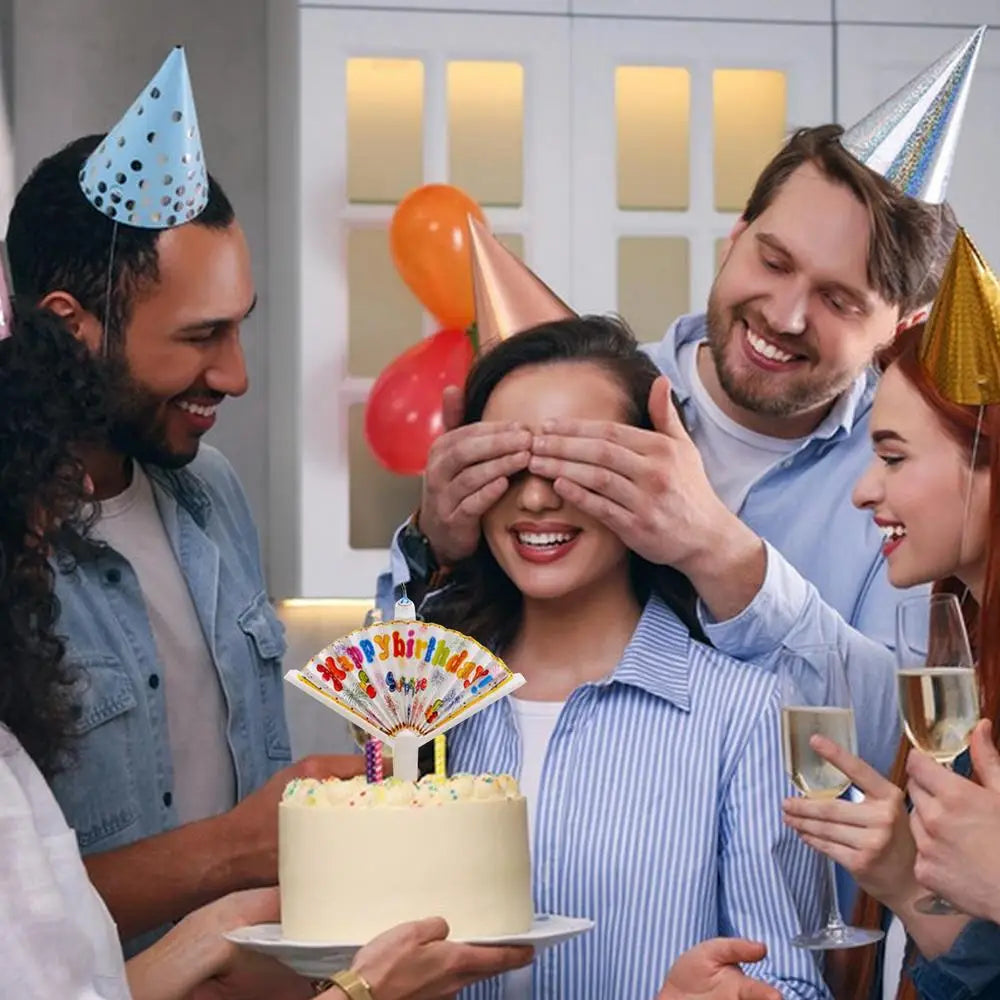 Bougies surprises, bougies créatives pour joyeux anniversaire avec bannière en forme d'éventail, décoration de gâteau amusante, bougies décoratives de fête