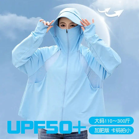 Ice Silk Sun UPF 50+ UV Protection Jacket Big Brim Thin Ice Silk Sun Protection Jackets UV Protection Hooded Windbreaker 4XL 5XL - Lootquake
