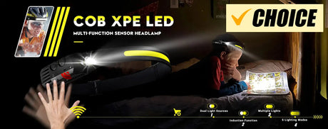 Sensor Headlamp LED Head Flashlight Rechargeable Headlight Head Torch Built-in Battery 5 Lighting Modes Fishing Camping Lantern - Lootquake