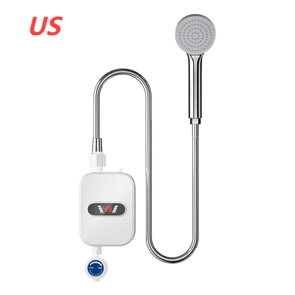 Mini calentador de agua instantáneo para ducha, impermeable, de acero inoxidable 304, calentador de agua eléctrico, ducha de calentamiento rápido, LCD digital para hotel