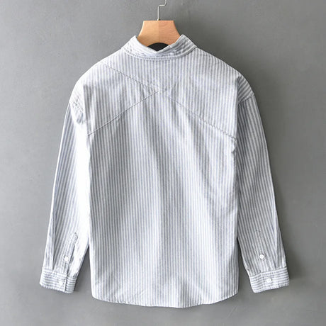 Korean Style Long Sleeve Striped Shirts for Man Spring Summer New Male Tops Lapel Pure Cotton Casual Shirts Elegant Mens Shirts - Lootquake