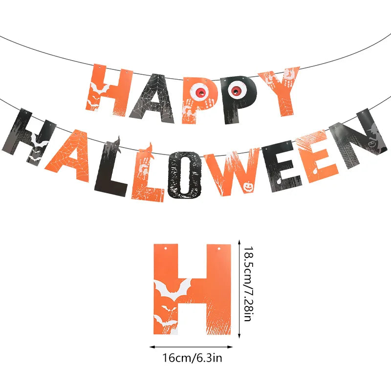 Halloween Party Paper Garland Bat Pumpkin Banner 2025 Happy Halloween Party Decoration for Home Trick or Treat Hanging Pendants
