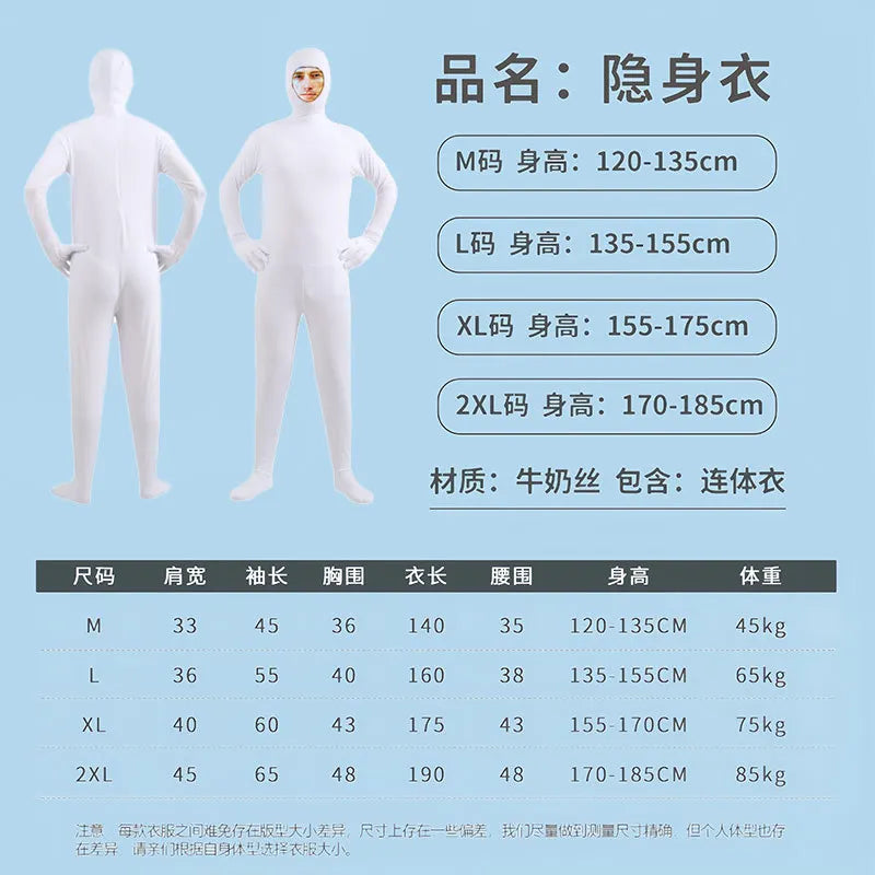 Halloween Costume for Adults & Kids Solid Black JumpSuit Invisible Man & Cat Character Men's Tight Invisibility Clothes