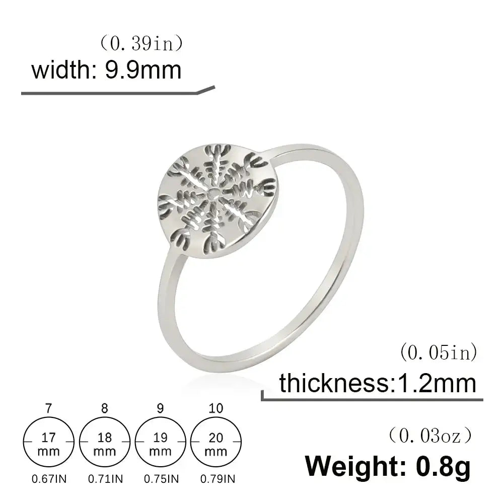 Skyrim Viking Compass Helm of Awe Ring Stainless Steel Gold Color Women Rings Aegishjalmur Nordic Amulet Jewelry Gift for Lover - Lootquake