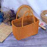 Home Storage Organizer Rattan Woven Basket With Handle Portable Picnic Basket Handwoven Rectangular Flower Basket Fruit