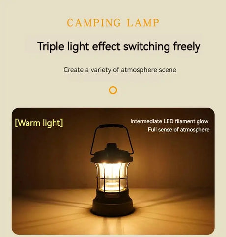 Retro Lamp Portable Camping Lantern USB Recharge Camping Tent Travel Light Vintage Outdoor Lighting Camping Equipment Flashlight - Lootquake