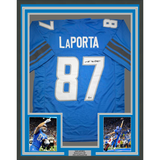 Camiseta de fútbol azul Detroit Beckett BAS COA enmarcada, autografiada y firmada por Sam LaPorta, 35 x 39