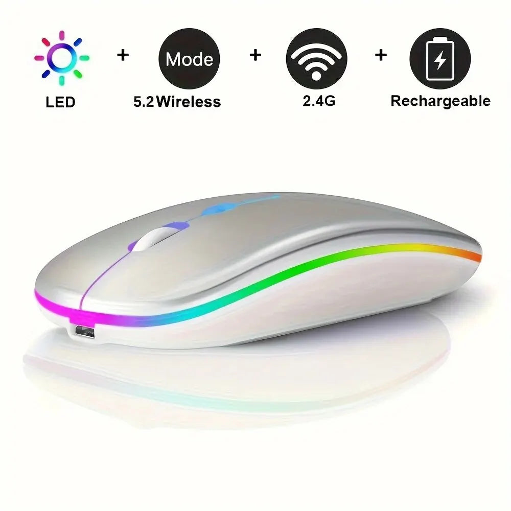 Souris de jeu sans fil, rétroéclairée, compatible USB, rechargeable, RVB, silencieuse, ergonomique, pour ordinateur portable et PC