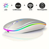 Souris de jeu sans fil, rétroéclairée, compatible USB, rechargeable, RVB, silencieuse, ergonomique, pour ordinateur portable et PC