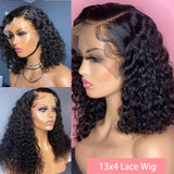 200% Density Short Curly Bob Wigs 13x4 Lace Front 4x4 Closure Deep Wave Brazilian Remy Human Hair 14 Inch
