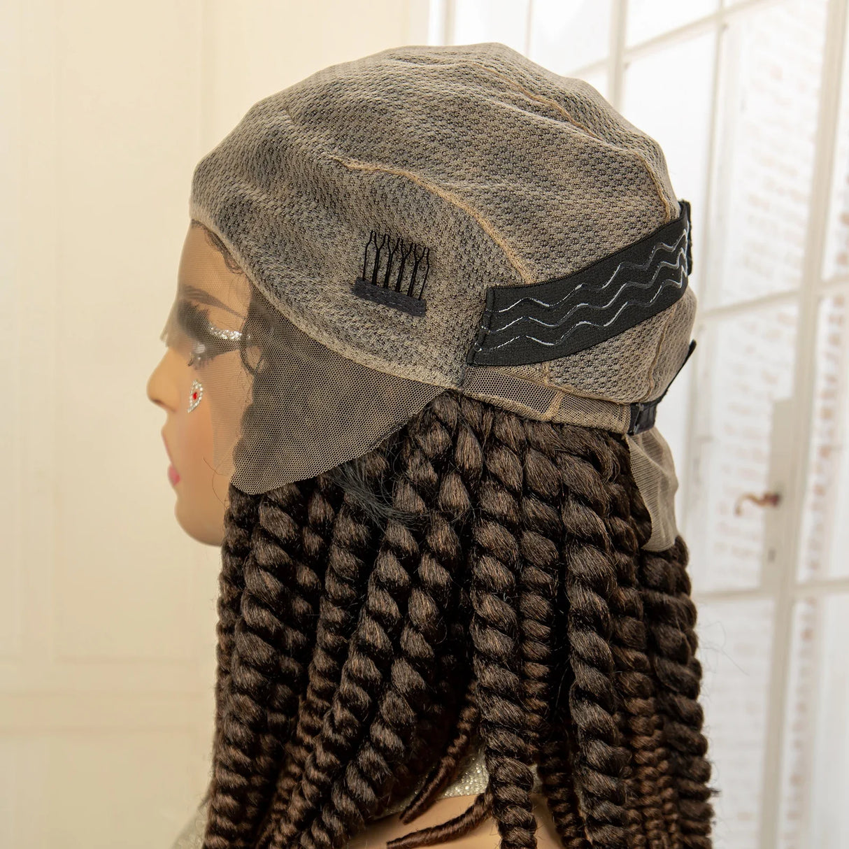 16 Inch Brown Twisted Braided Bob Wig | Full Lace | Kanekalon Fiber | For Black Women