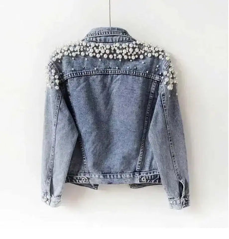 Pearl Denim Coat Women Cotton Spring Autumn Ropa Cardigan Jeans Punk Gothic Bomber Jacket Windbreaker Y2k Women Jackets Korean - Lootquake