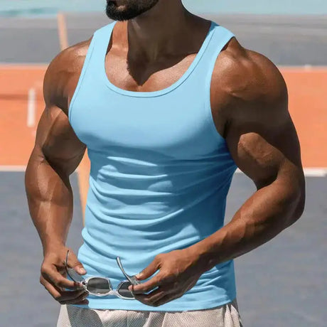 American Vest, Summer Europe And The United States Men Stretch Sports Gym Training, Tight Hurdle Sleeveless Top Solid Color Vest - Lootquake