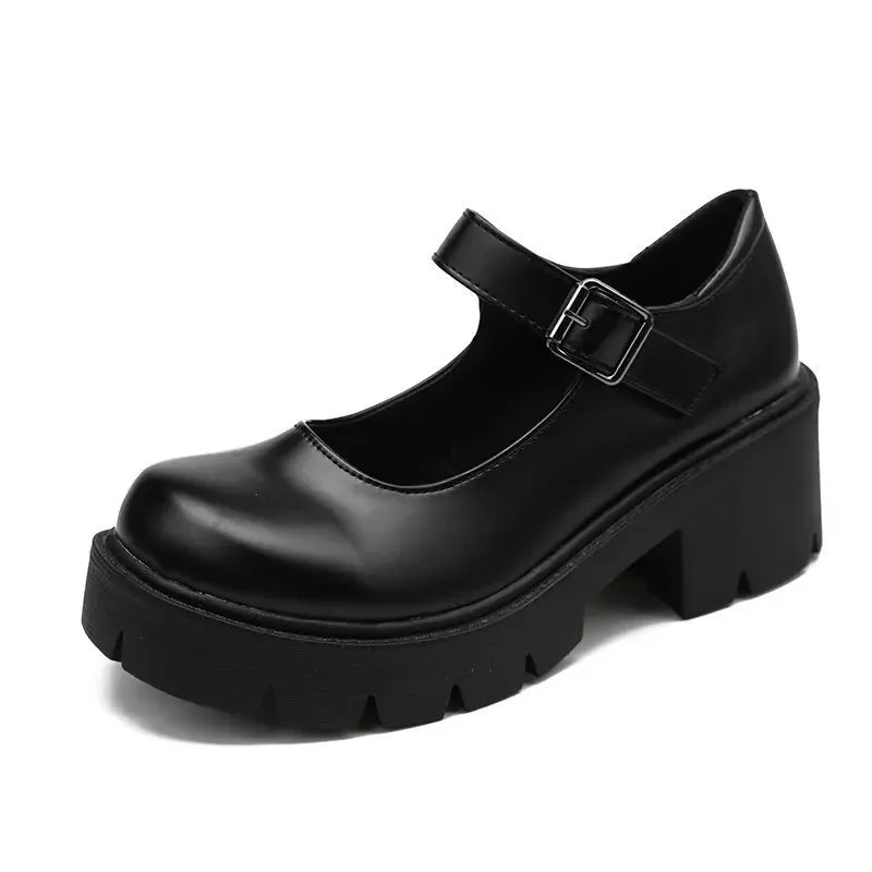 Patent Leather High Heels Mary Jane Shoes Women Japanese Style Ankle Platform Pumps Woman Buckle Jk Uniform Lolita Shoes - Lootquake